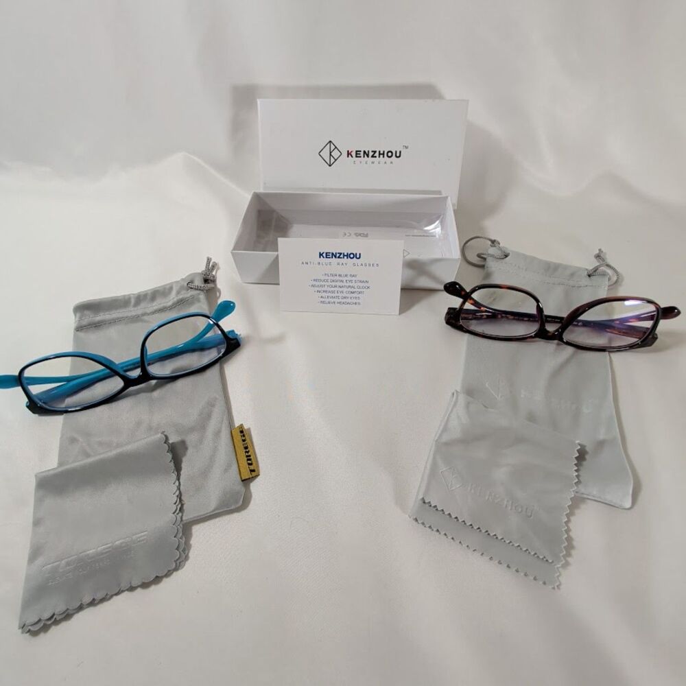 Kenzhou Blue Light Blocking Computer Glasses 2 Pair Set w Box